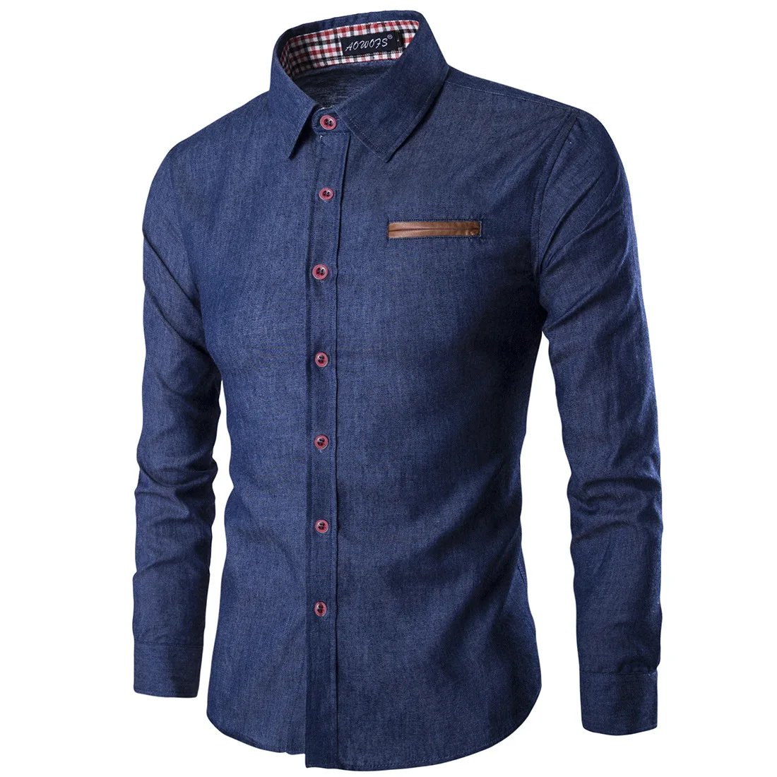 2023 Spring/Autumn Men's Casual Shirt Pocket Cotton Slim Fit Long Sleeve Denim Shirt Plaid Cuffs Men Wear Shirts for Men