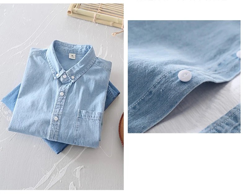 New Classic casual blue Denim shirt spring autumn Comfortable thin solid tops for men clothing long sleeve soft jeans shirts