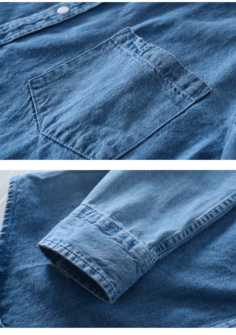 New Classic casual blue Denim shirt spring autumn Comfortable thin solid tops for men clothing long sleeve soft jeans shirts