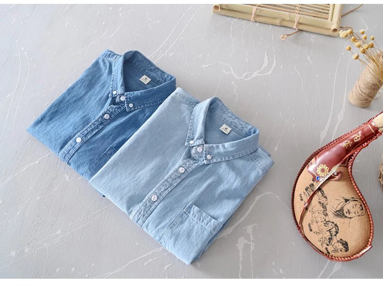 New Classic casual blue Denim shirt spring autumn Comfortable thin solid tops for men clothing long sleeve soft jeans shirts