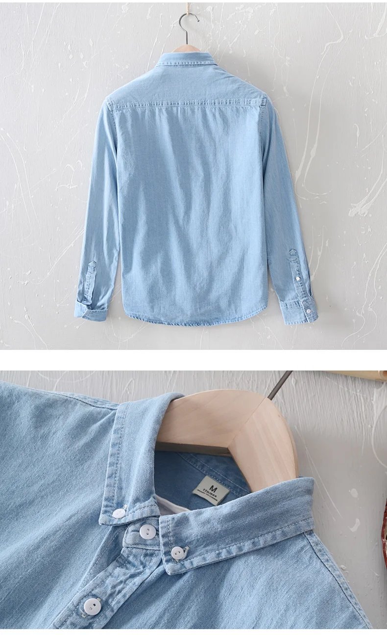 New Classic casual blue Denim shirt spring autumn Comfortable thin solid tops for men clothing long sleeve soft jeans shirts