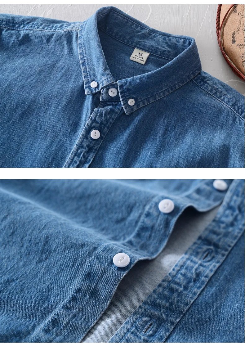 New Classic casual blue Denim shirt spring autumn Comfortable thin solid tops for men clothing long sleeve soft jeans shirts