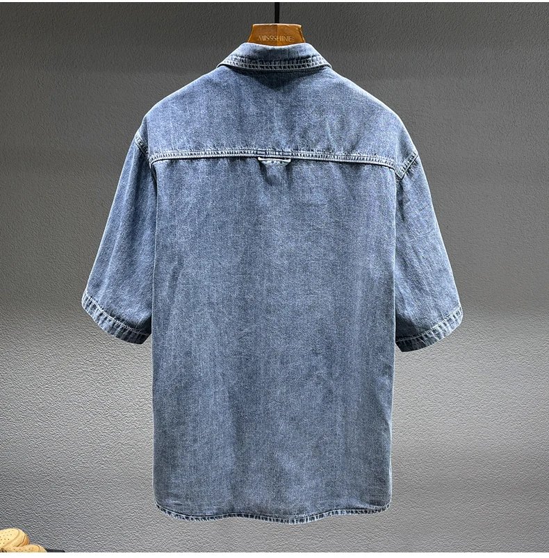 Summer New Men's Denim Short-sleeved Shirt Retro Large Size Tooling Loose Casual Denim Tops All-match 7XL 8XL