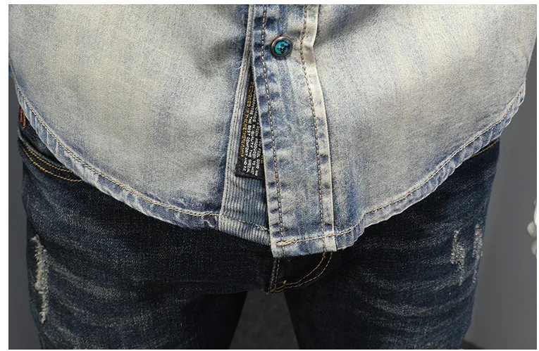 Denim Shirts Mens Short Sleeve Luxury Casual Slim Fit Jeans Washed With Hat Fashion Print Tops Shirt