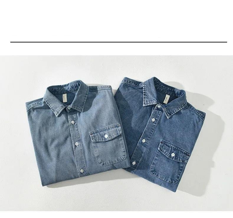 4XL Soft Washed Cotton Denim Men Shirt 2024 Spring Autumn Fashion Long Sleeve Workwear for Youth Retro Fall Male Casual Coats