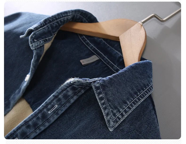 Winter Mens Shirt Full Sleeve Denim Shirts Men Pure Cotton New in Shirts Daily Casual Loose Fleece Shirt Fashion Warm Jean Top