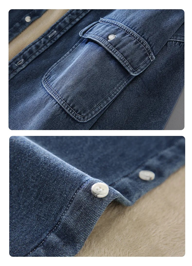 Winter Mens Shirt Full Sleeve Denim Shirts Men Pure Cotton New in Shirts Daily Casual Loose Fleece Shirt Fashion Warm Jean Top