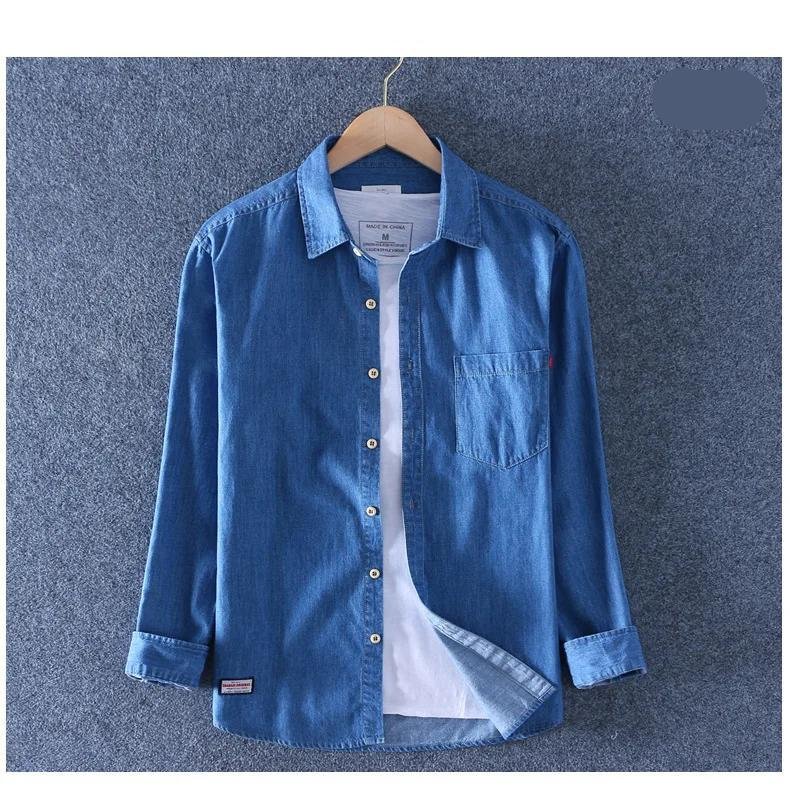 Spring and Autumn Cotton Denim Men's Fashion Loose Casual Washed Shirt