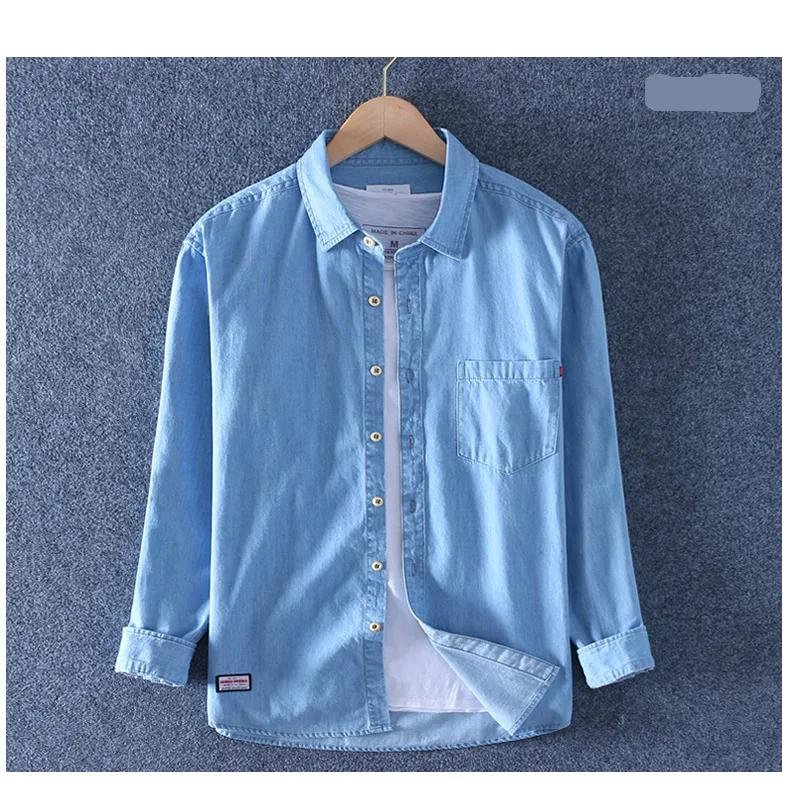 Spring and Autumn Cotton Denim Men's Fashion Loose Casual Washed Shirt