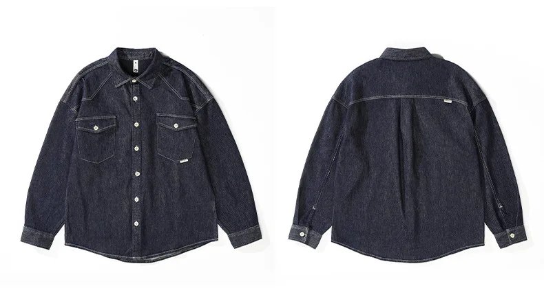 Fashionable men's loose blue denim shirt Japanese large size senior sense lapel shirt coat