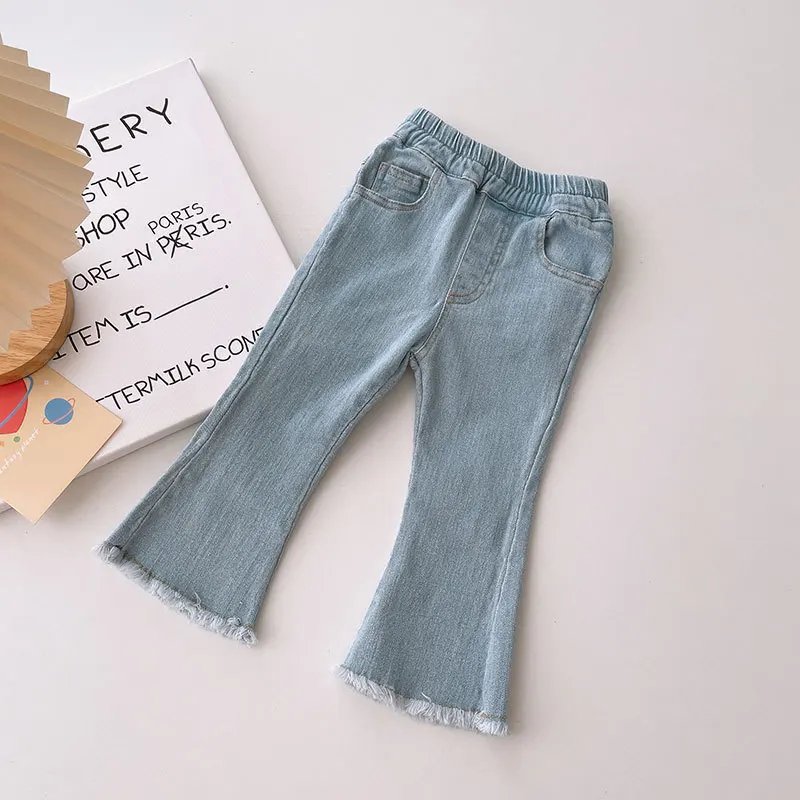 Girls Jeans Clothes High Waist Bell-bottoms Kids Pants Solid Color Baby Out Jeans For Children's Clothing Fashion Washing Water