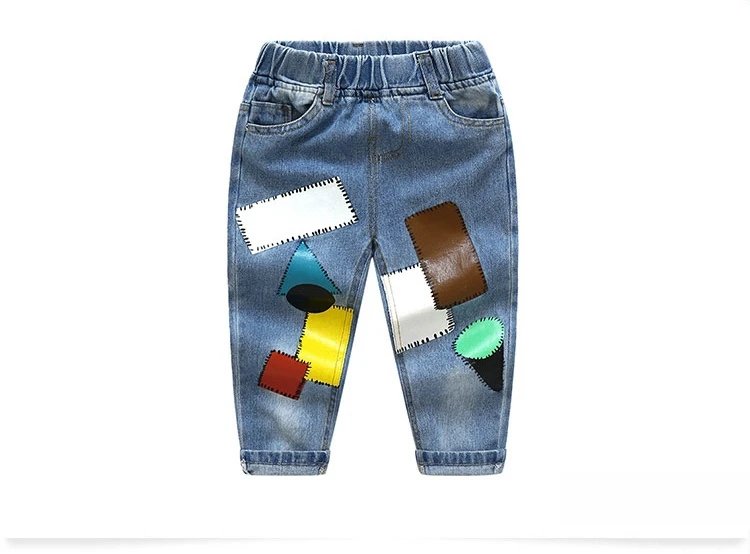 2024 Spring Autumn Winter18M 24M 2 8 9 10 Years 90 140cm Color Patchwork Pocket Elastic Loose Denim Jeans For Kids Baby Boy