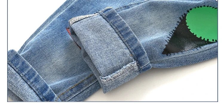 2024 Spring Autumn Winter18M 24M 2 8 9 10 Years 90 140cm Color Patchwork Pocket Elastic Loose Denim Jeans For Kids Baby Boy