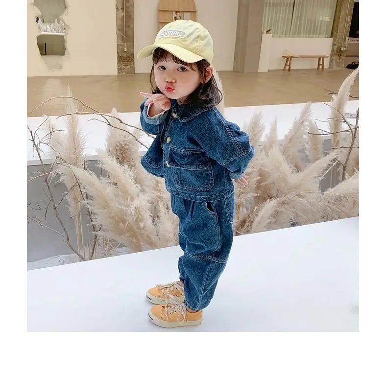 Girls' Casual Set 2023 New Baby Girl Spring Autumn Long Sleeved Denim Kid Toddler Clothing Children's Sports Boy Clothes Outfits