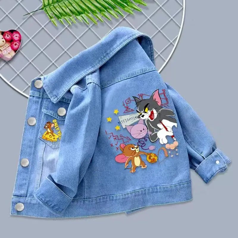 100% Cotton Baby Girls Denim Mickey Minnie Mouse Jacket Coat Children Kids Flower Printed Outerwear Clothes for 2 4 6 8 9y