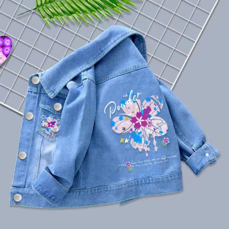 100% Cotton Baby Girls Denim Mickey Minnie Mouse Jacket Coat Children Kids Flower Printed Outerwear Clothes for 2 4 6 8 9y