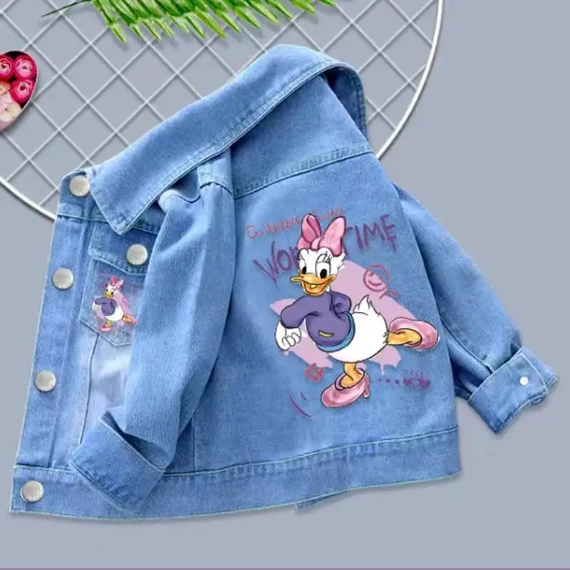 100% Cotton Baby Girls Denim Mickey Minnie Mouse Jacket Coat Children Kids Flower Printed Outerwear Clothes for 2 4 6 8 9y