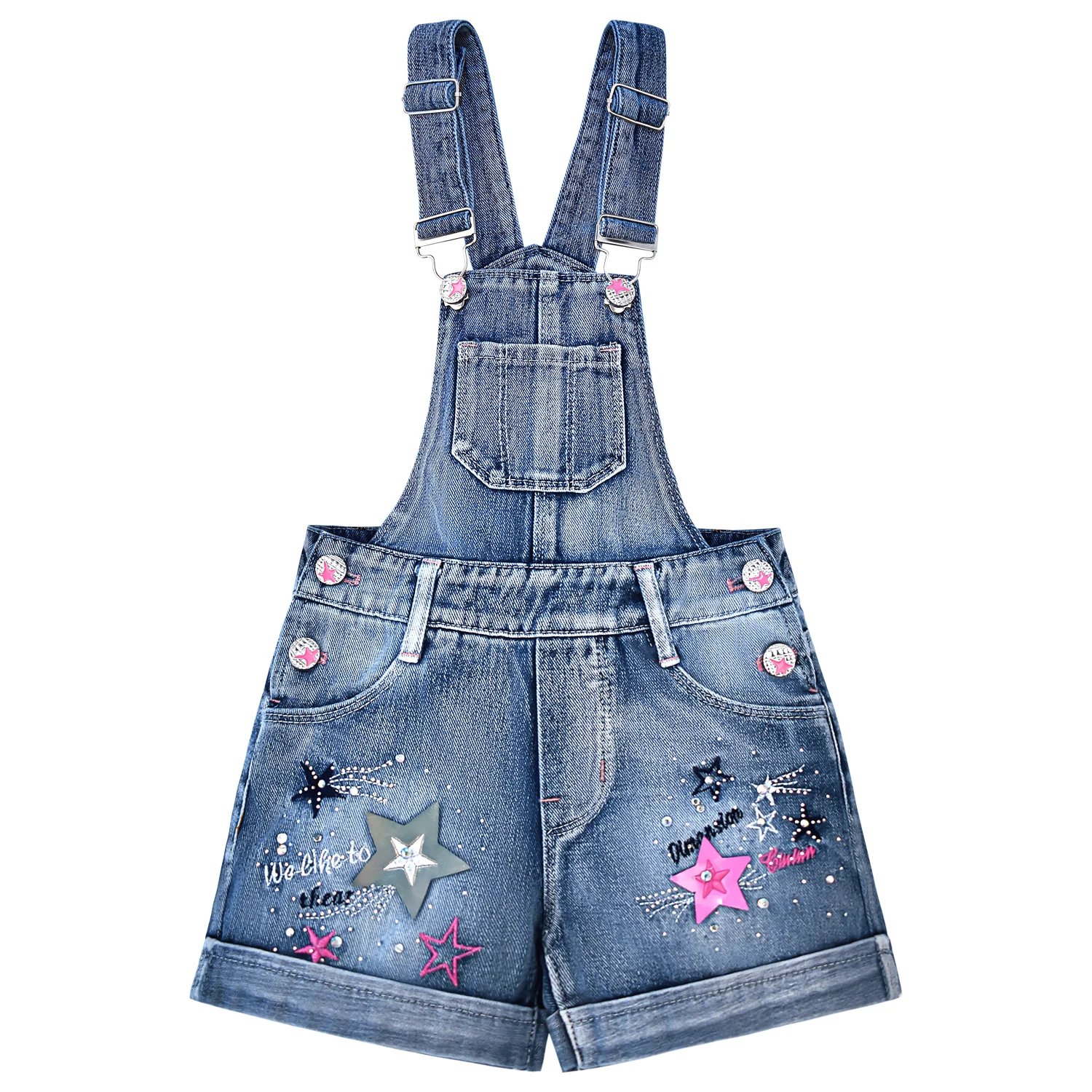 Summer Girl Prints Jumpsuit Kids Cute Washed Jeans Baby shorts Denim Romper Suspenders for Kids Child Clothing