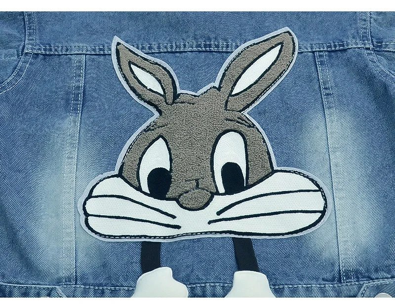 2-7 Years Girls Denim Jackets New Fashion Kids Embroidery Cartoon Rabbit Coat Autumn Children Outerwear Casual Girls Clothes