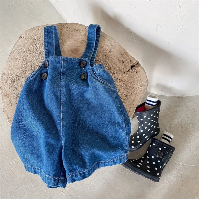 2023 Summer New Children's Denim Overalls Cute Girls Strap Shorts Baby Boys Denim Shorts Fashion Kids Jean Shorts Casual Pants