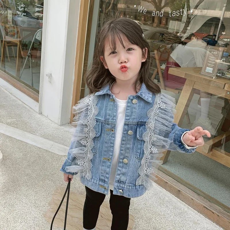 Girls Denim Jackets Fashion New Kids Outerwear Baby Girls Clothes Long Sleeve Denim Jacket For 2-10 Year Teens Girls Denim Coats