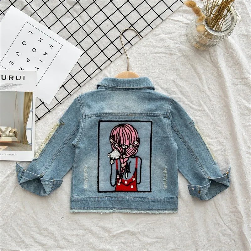 Girls Denim Jackets Fashion New Kids Outerwear Baby Girls Clothes Long Sleeve Denim Jacket For 2-10 Year Teens Girls Denim Coats
