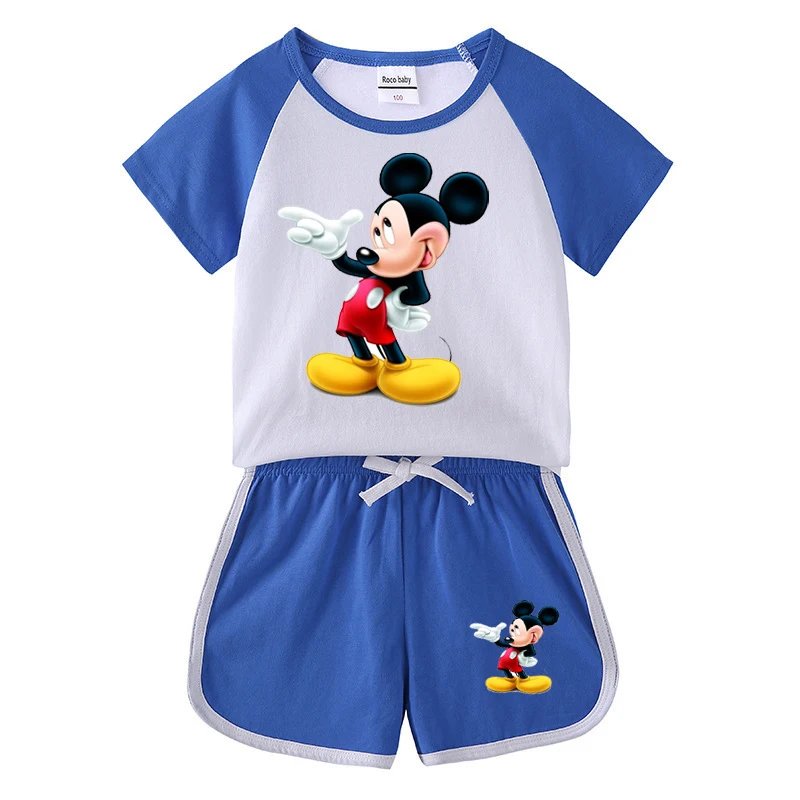 Baby Boy Clothes Mickey Mouse Suits Cotton T-shirt+ Belt Denim Shorts Infant Toddler Set 1-4 Years Boy Summer Clothing Set Ropa