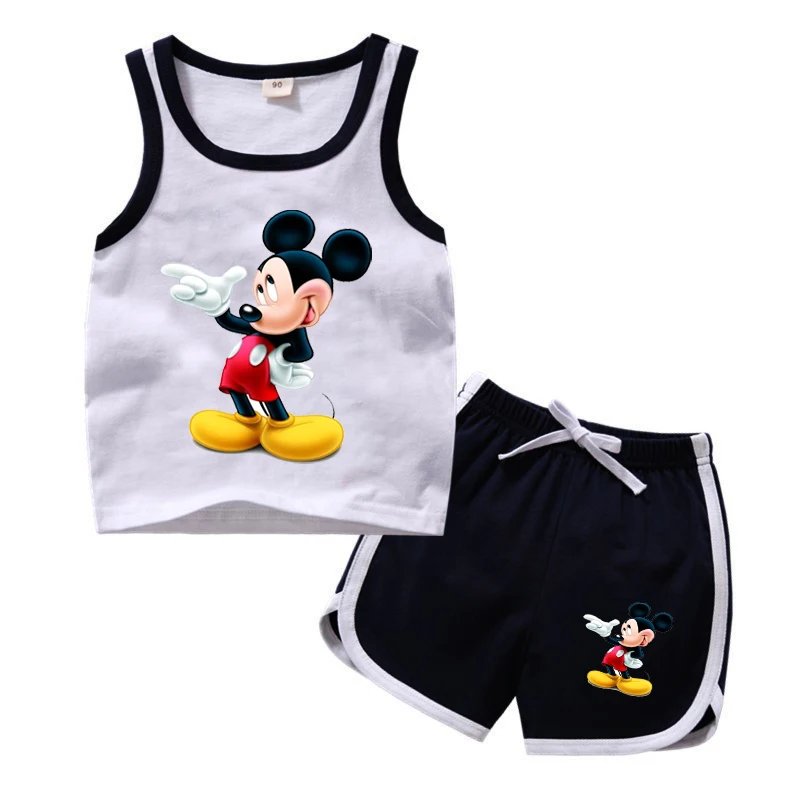 Baby Boy Clothes Mickey Mouse Suits Cotton T-shirt+ Belt Denim Shorts Infant Toddler Set 1-4 Years Boy Summer Clothing Set Ropa