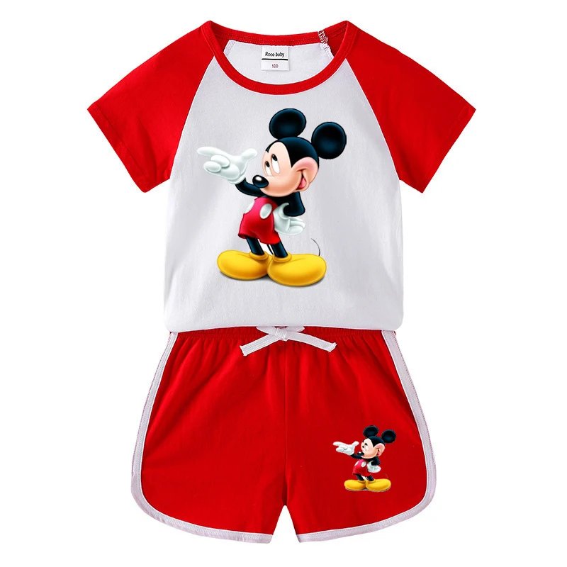 Baby Boy Clothes Mickey Mouse Suits Cotton T-shirt+ Belt Denim Shorts Infant Toddler Set 1-4 Years Boy Summer Clothing Set Ropa