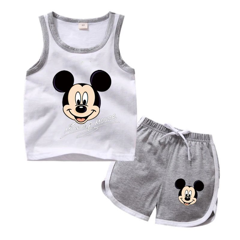 Baby Boy Clothes Mickey Mouse Suits Cotton T-shirt+ Belt Denim Shorts Infant Toddler Set 1-4 Years Boy Summer Clothing Set Ropa