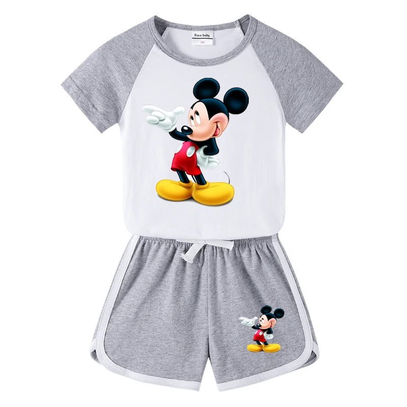 Baby Boy Clothes Mickey Mouse Suits Cotton T-shirt+ Belt Denim Shorts Infant Toddler Set 1-4 Years Boy Summer Clothing Set Ropa