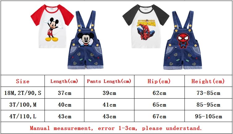 Baby Boy Clothes Mickey Mouse Suits Cotton T-shirt+ Belt Denim Shorts Infant Toddler Set 1-4 Years Boy Summer Clothing Set Ropa