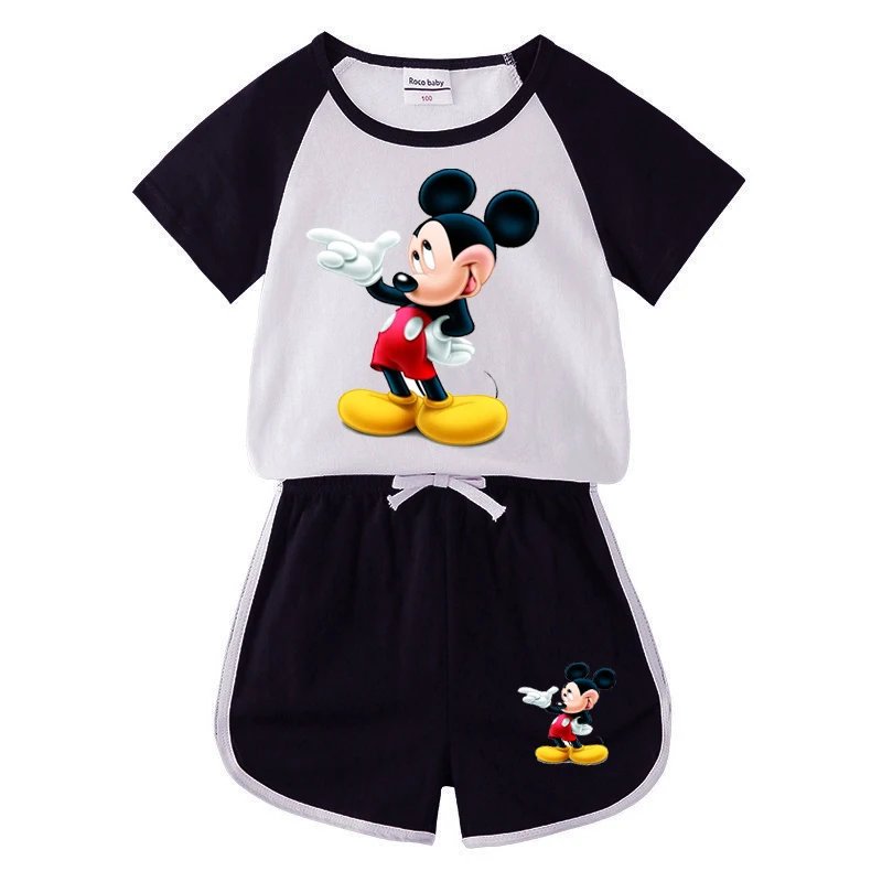 Baby Boy Clothes Mickey Mouse Suits Cotton T-shirt+ Belt Denim Shorts Infant Toddler Set 1-4 Years Boy Summer Clothing Set Ropa