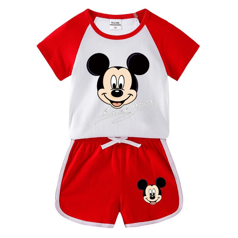Baby Boy Clothes Mickey Mouse Suits Cotton T-shirt+ Belt Denim Shorts Infant Toddler Set 1-4 Years Boy Summer Clothing Set Ropa