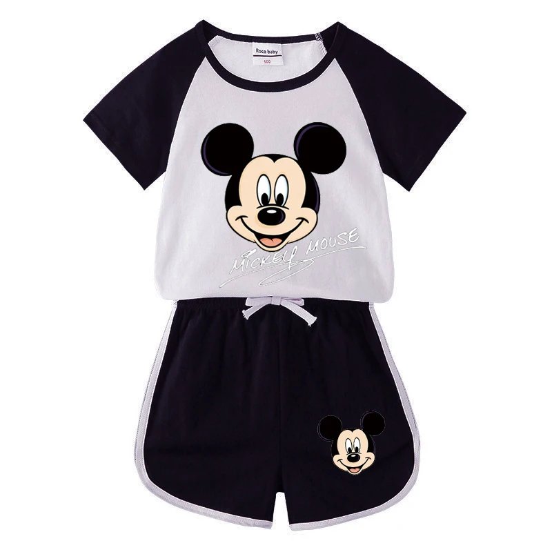 Baby Boy Clothes Mickey Mouse Suits Cotton T-shirt+ Belt Denim Shorts Infant Toddler Set 1-4 Years Boy Summer Clothing Set Ropa