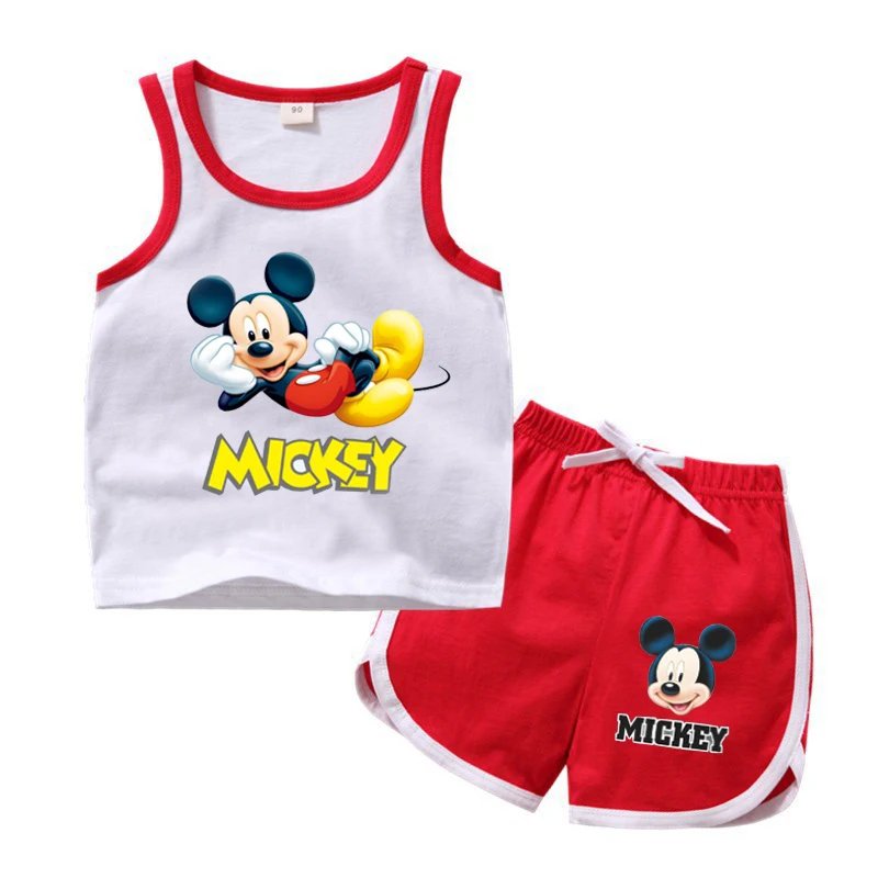 1-4 years Baby Boys Cartoon Mickey Cotton Short Sleeve T-shirt +Belt Denim Shorts Outfits Kids Toddler Boy Summer Clothes Set