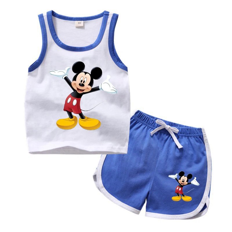 1-4 years Baby Boys Cartoon Mickey Cotton Short Sleeve T-shirt +Belt Denim Shorts Outfits Kids Toddler Boy Summer Clothes Set