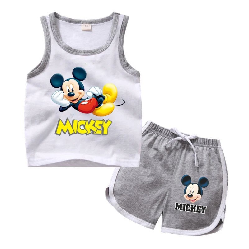 1-4 years Baby Boys Cartoon Mickey Cotton Short Sleeve T-shirt +Belt Denim Shorts Outfits Kids Toddler Boy Summer Clothes Set