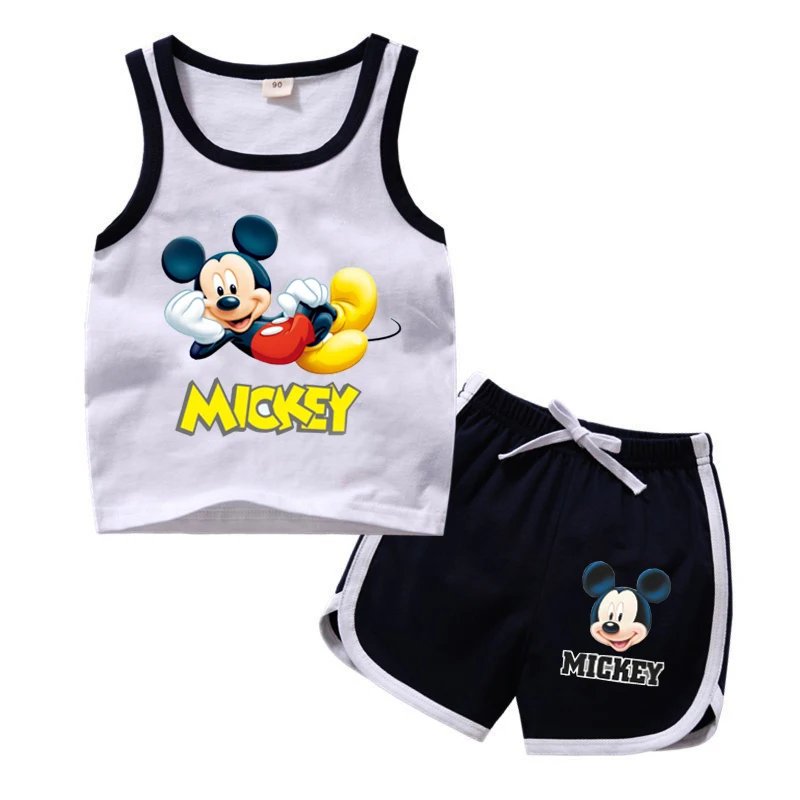 1-4 years Baby Boys Cartoon Mickey Cotton Short Sleeve T-shirt +Belt Denim Shorts Outfits Kids Toddler Boy Summer Clothes Set