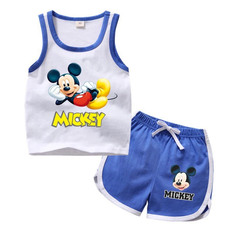 1-4 years Baby Boys Cartoon Mickey Cotton Short Sleeve T-shirt +Belt Denim Shorts Outfits Kids Toddler Boy Summer Clothes Set