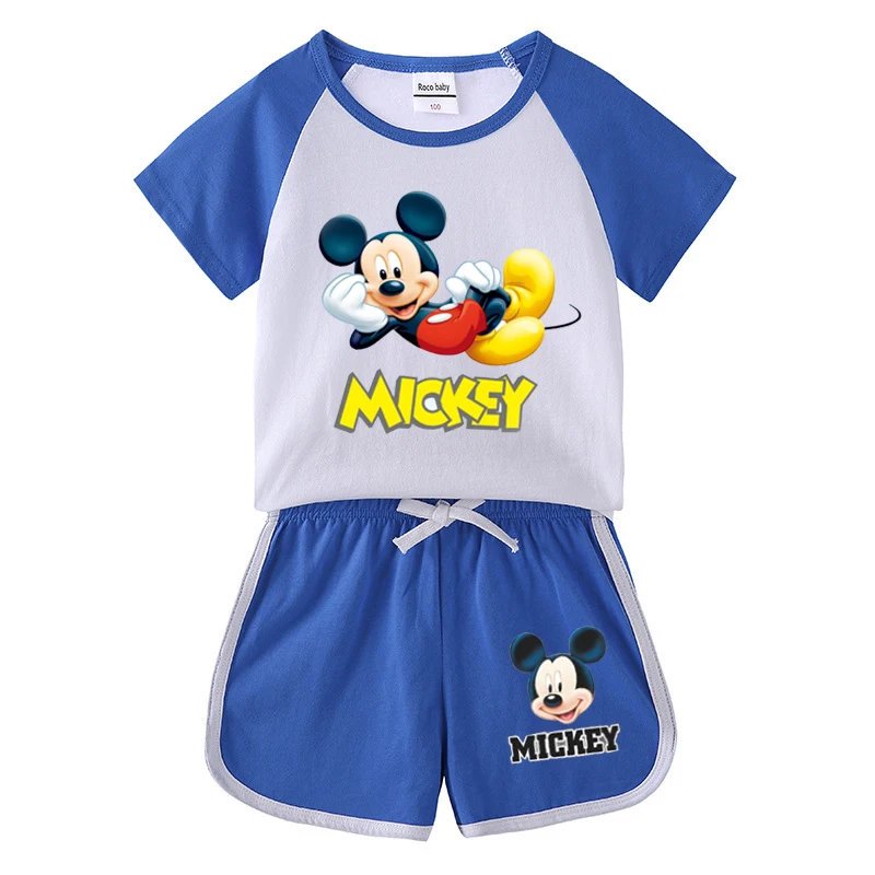 1-4 years Baby Boys Cartoon Mickey Cotton Short Sleeve T-shirt +Belt Denim Shorts Outfits Kids Toddler Boy Summer Clothes Set