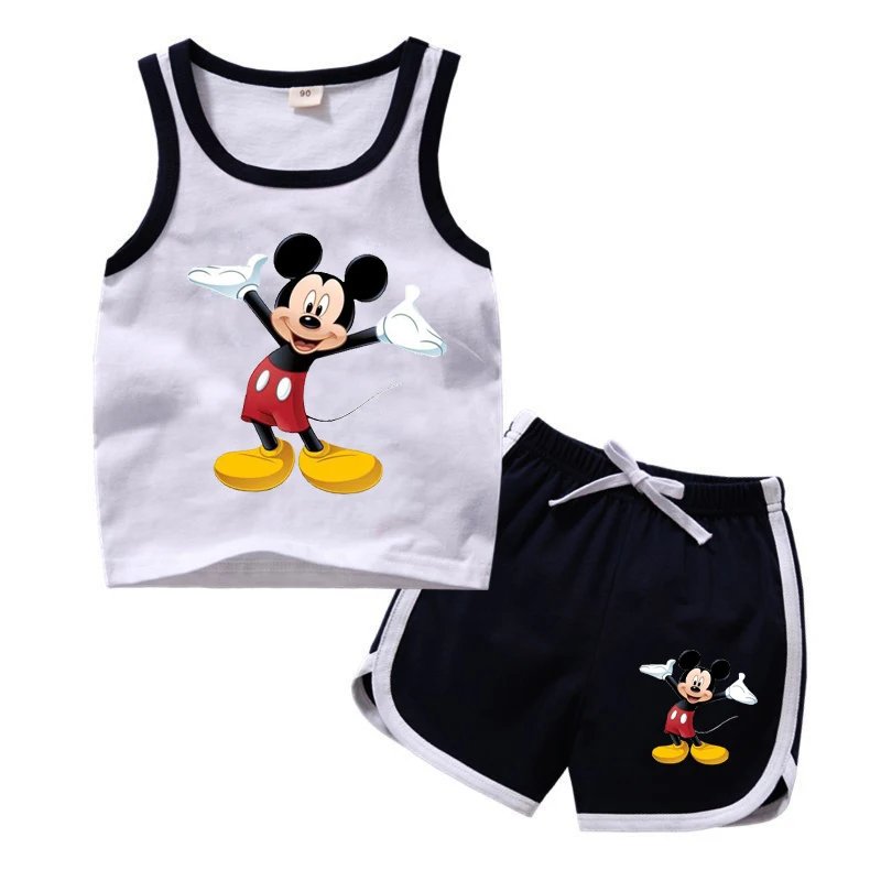 1-4 years Baby Boys Cartoon Mickey Cotton Short Sleeve T-shirt +Belt Denim Shorts Outfits Kids Toddler Boy Summer Clothes Set