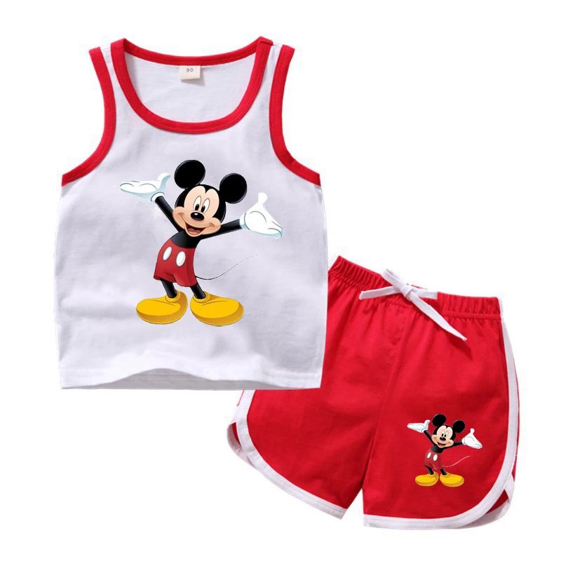 1-4 years Baby Boys Cartoon Mickey Cotton Short Sleeve T-shirt +Belt Denim Shorts Outfits Kids Toddler Boy Summer Clothes Set