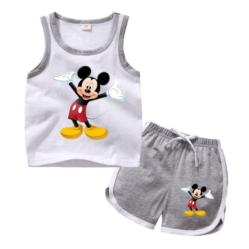 1-4 years Baby Boys Cartoon Mickey Cotton Short Sleeve T-shirt +Belt Denim Shorts Outfits Kids Toddler Boy Summer Clothes Set