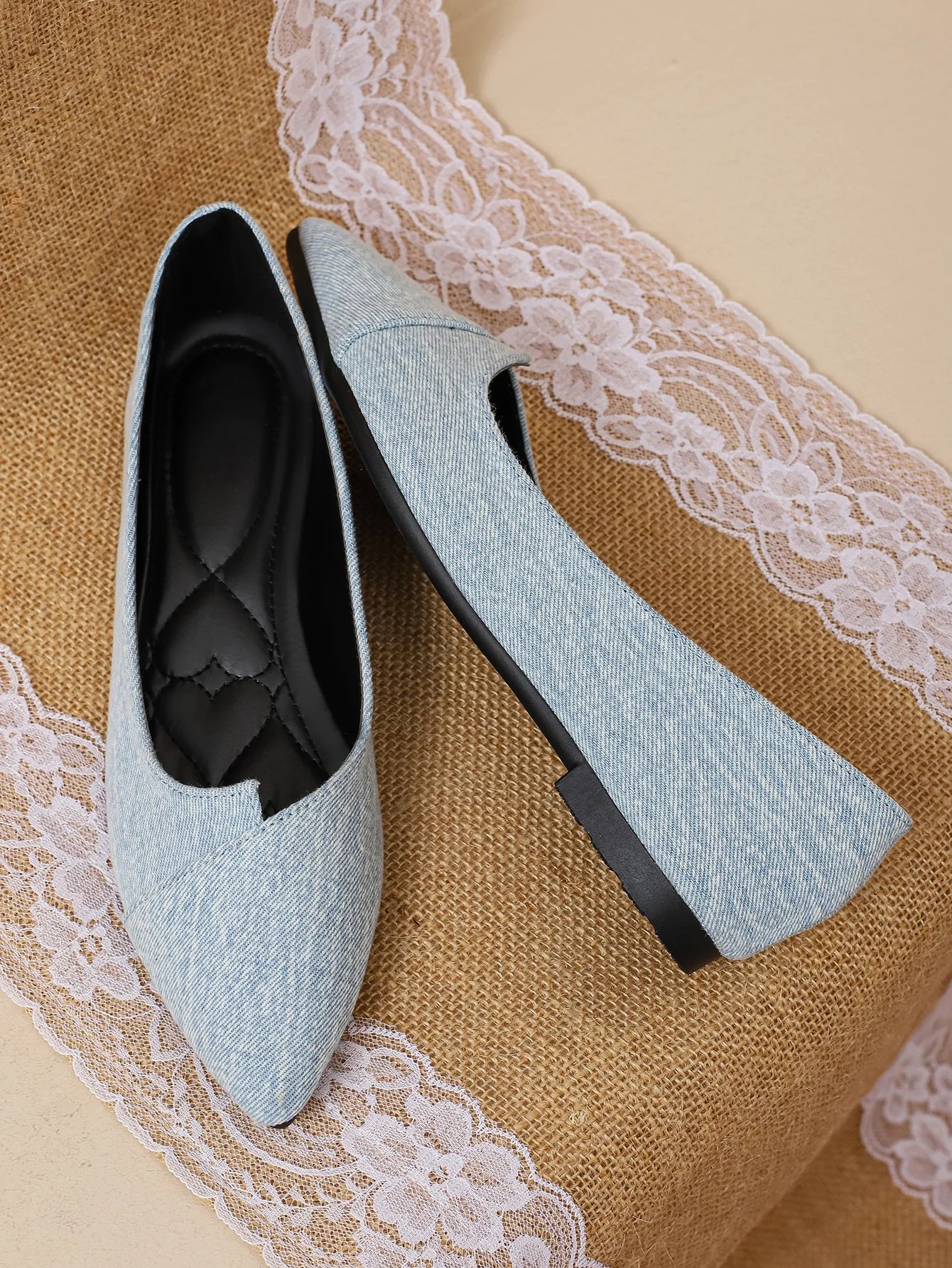 Women Flats Denim Cloth Plus Big Size 45 46 47 48 Girls Flat Heel Shoes Pointy Toe Small Size 31 32 Spring Autumn Summer Shoes