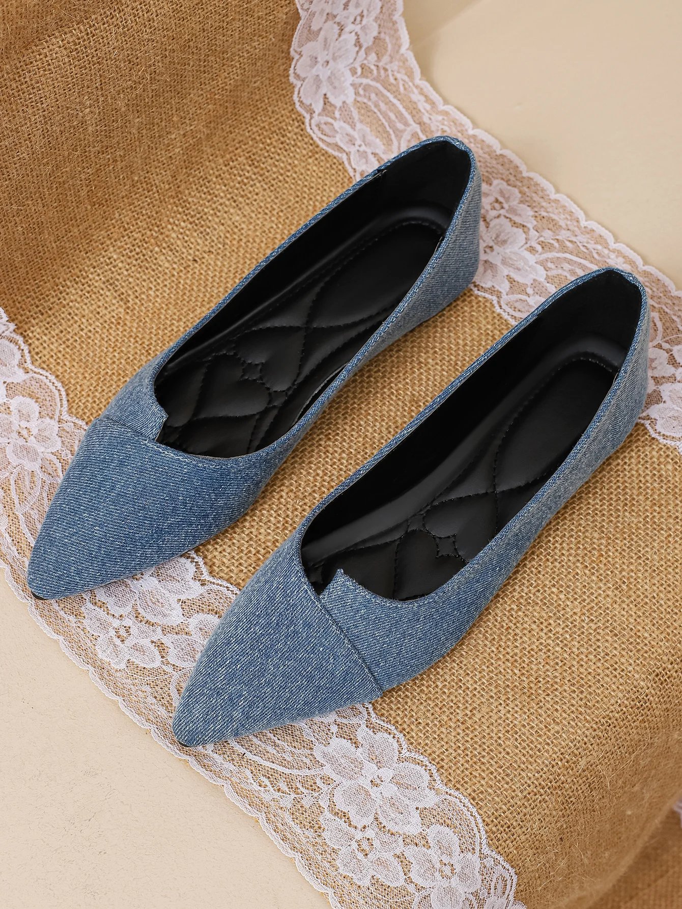 Women Flats Denim Cloth Plus Big Size 45 46 47 48 Girls Flat Heel Shoes Pointy Toe Small Size 31 32 Spring Autumn Summer Shoes