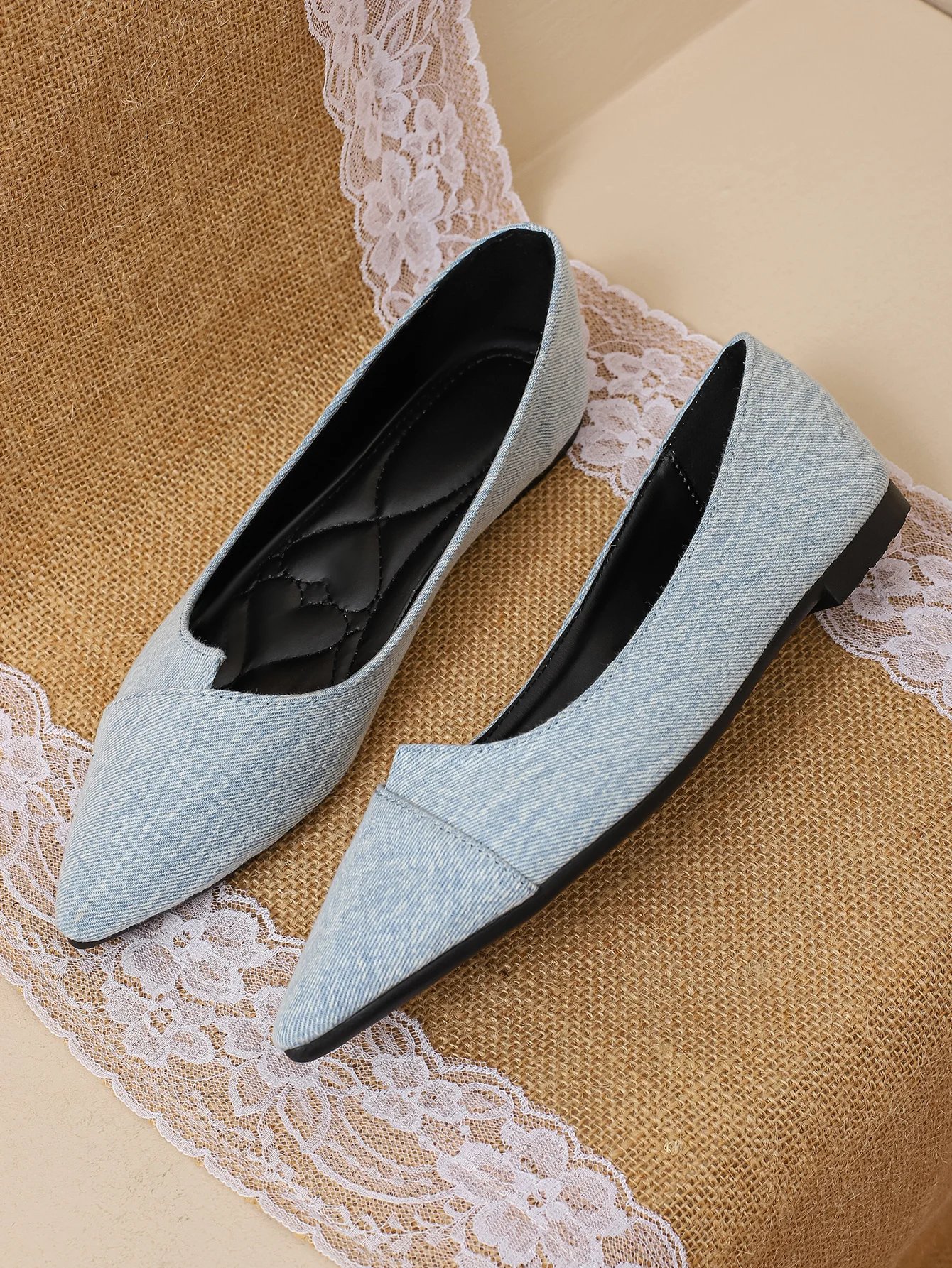 Women Flats Denim Cloth Plus Big Size 45 46 47 48 Girls Flat Heel Shoes Pointy Toe Small Size 31 32 Spring Autumn Summer Shoes