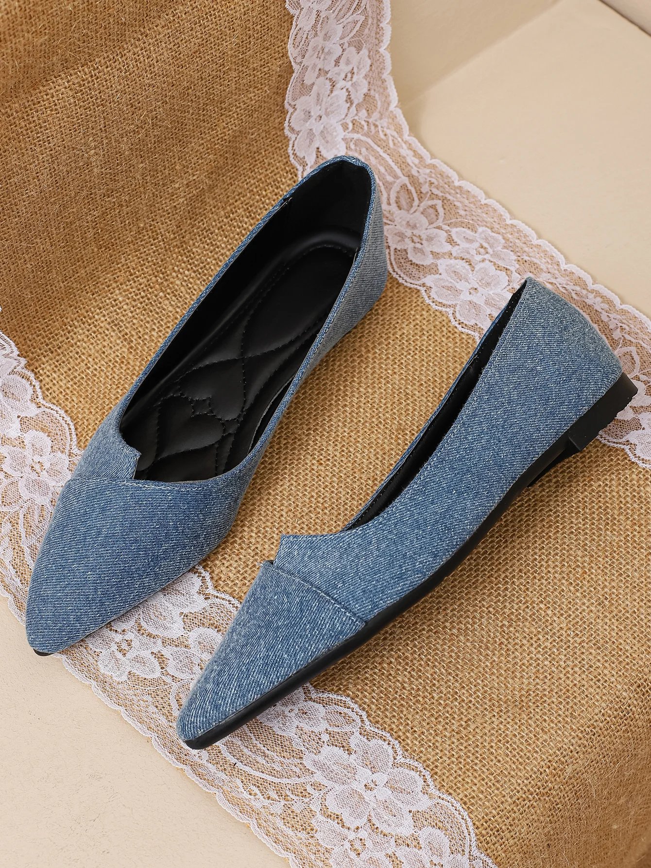 Women Flats Denim Cloth Plus Big Size 45 46 47 48 Girls Flat Heel Shoes Pointy Toe Small Size 31 32 Spring Autumn Summer Shoes