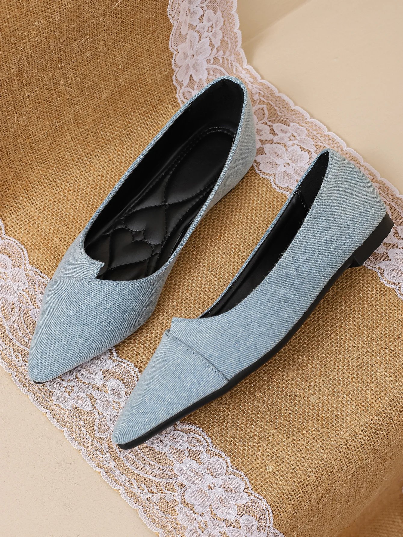 Women Flats Denim Cloth Plus Big Size 45 46 47 48 Girls Flat Heel Shoes Pointy Toe Small Size 31 32 Spring Autumn Summer Shoes