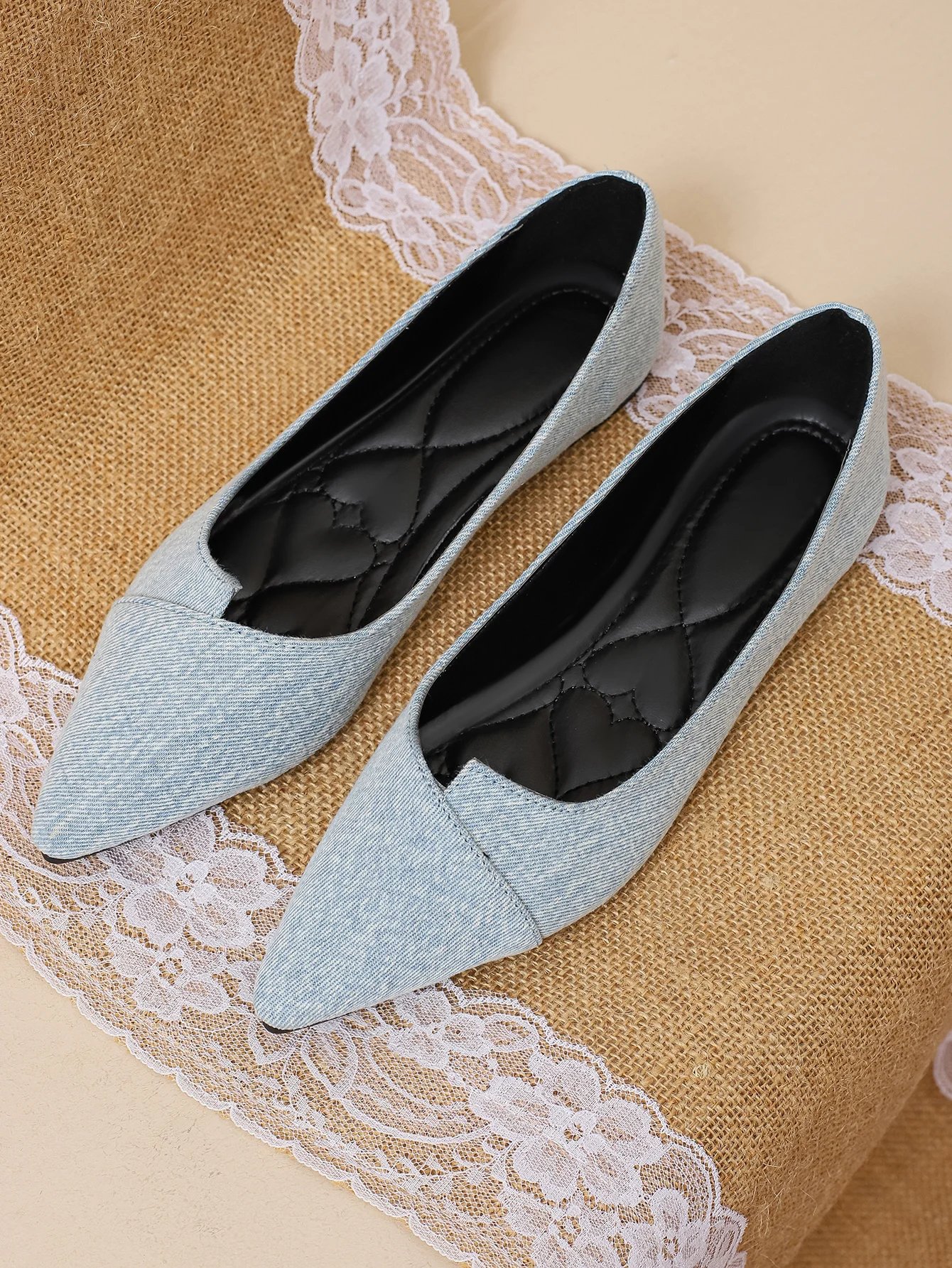 Women Flats Denim Cloth Plus Big Size 45 46 47 48 Girls Flat Heel Shoes Pointy Toe Small Size 31 32 Spring Autumn Summer Shoes